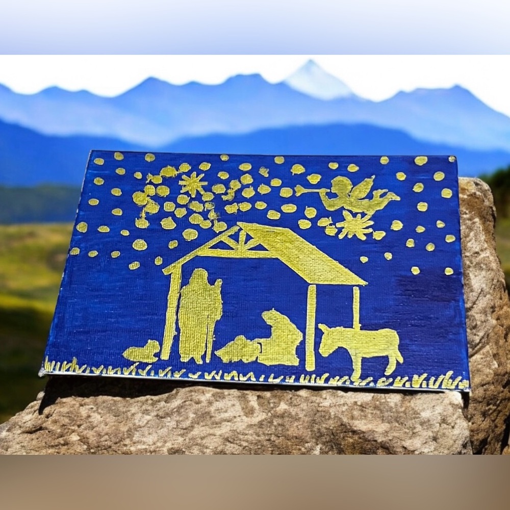 Homemade Nativity Scene on a 5X7 canvas.